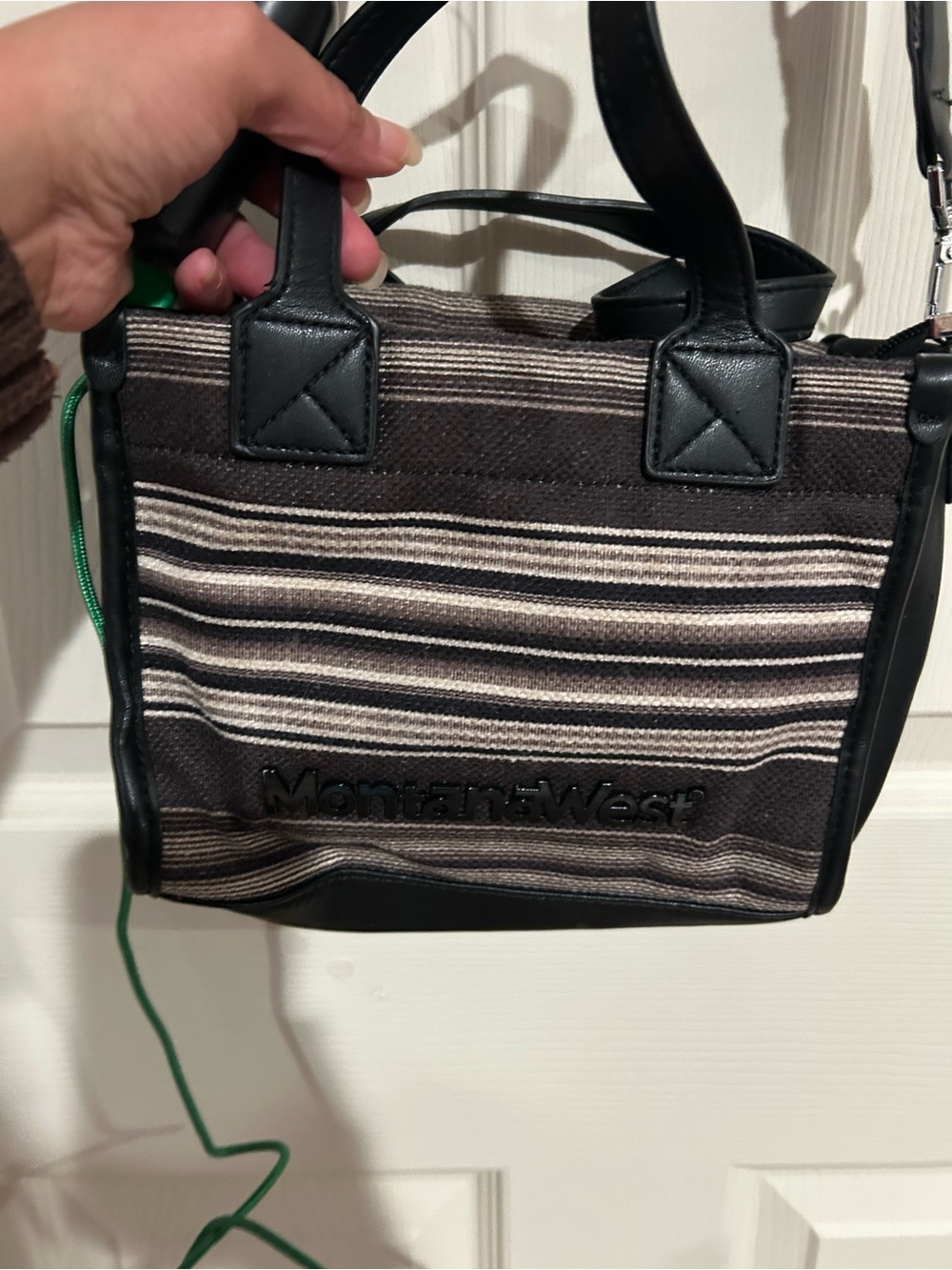 Montana West Black and Beige Striped Canvas Tote Bag